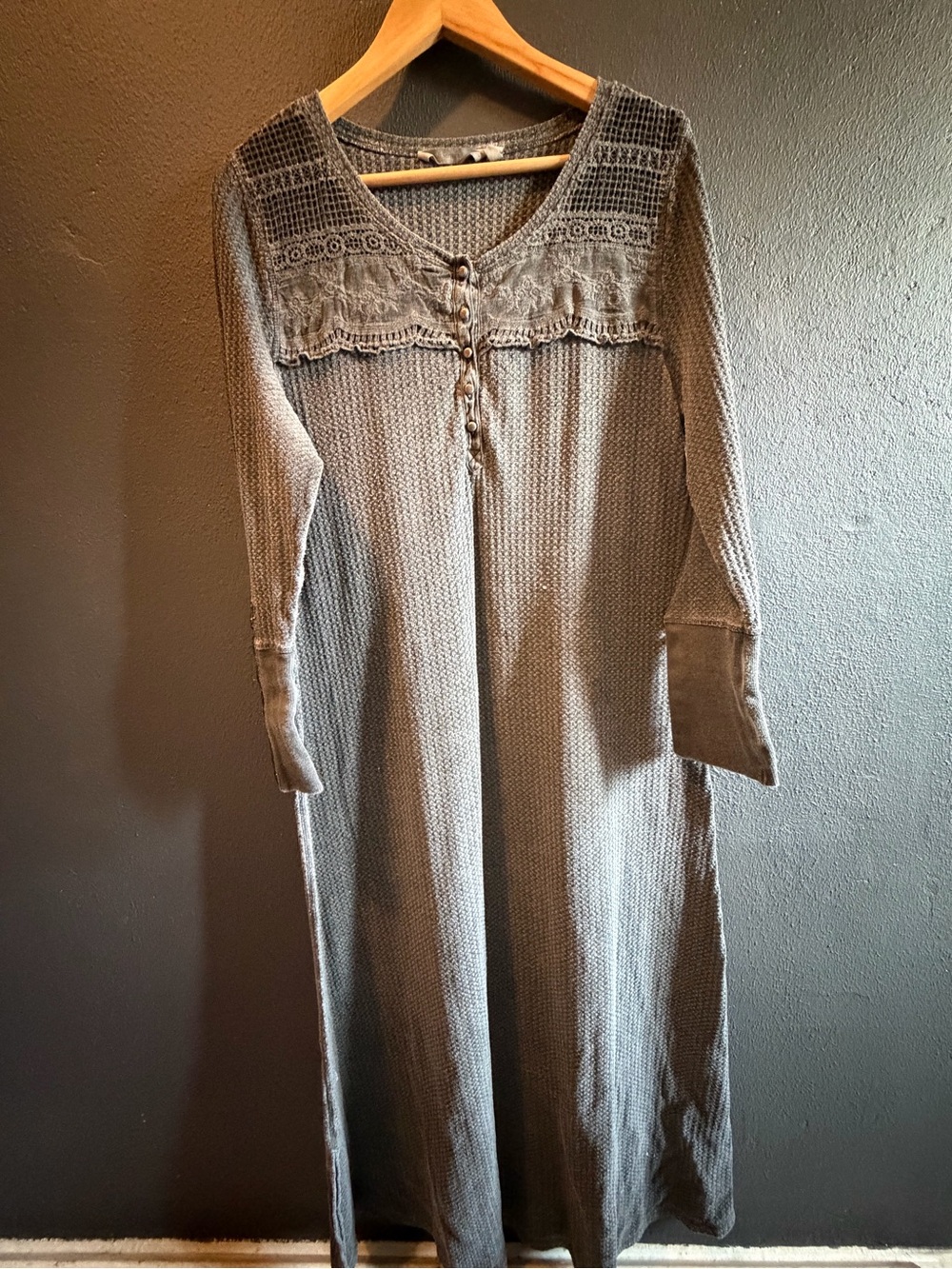 Soft Surroundings Gray Knit Maxi Dress with Crochet Yoke